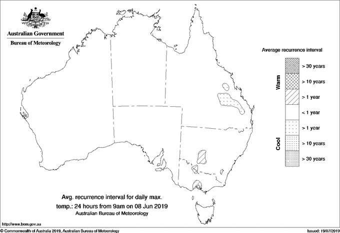 Australian daily maximum temperature average recurrence interval maps