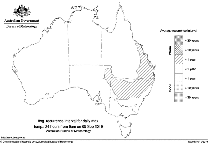 Australian daily maximum temperature average recurrence interval maps