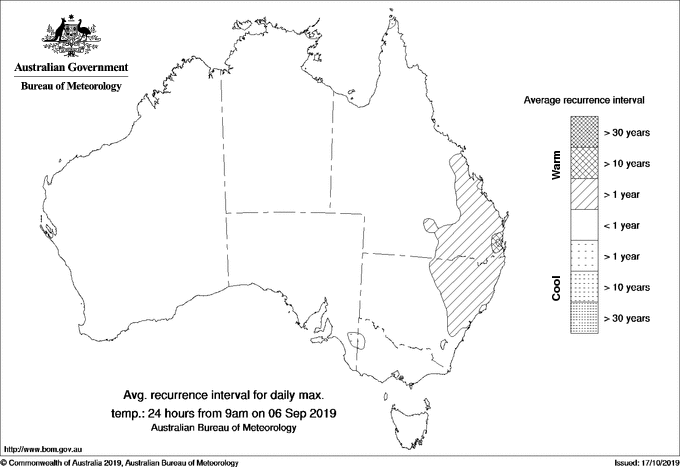 Australian daily maximum temperature average recurrence interval maps