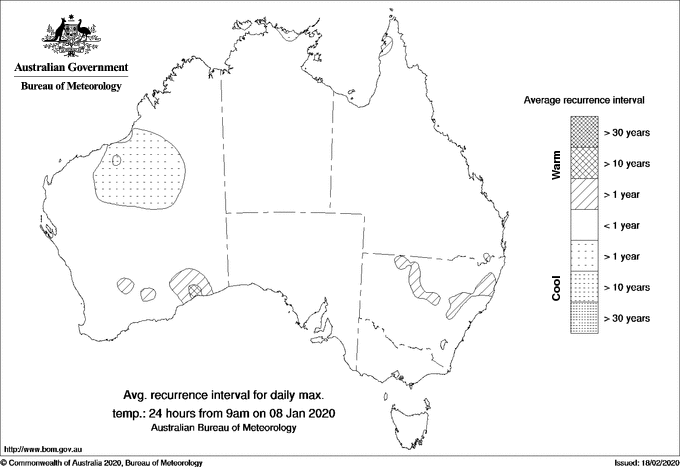 Australian daily maximum temperature average recurrence interval maps