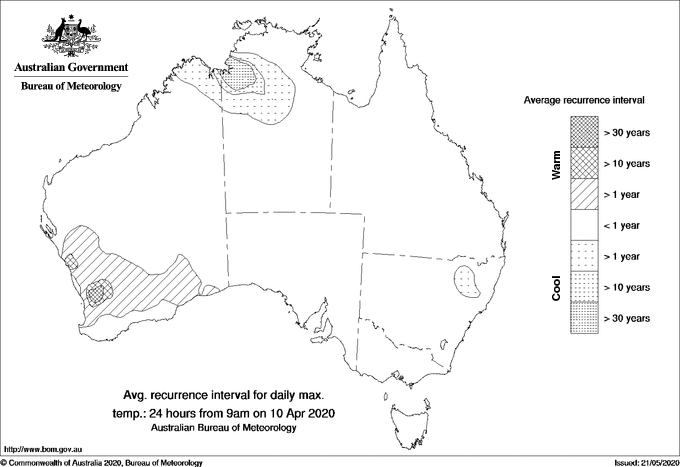 Australian daily maximum temperature average recurrence interval maps