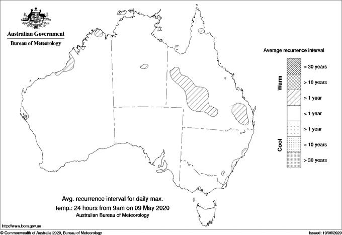 Australian daily maximum temperature average recurrence interval maps