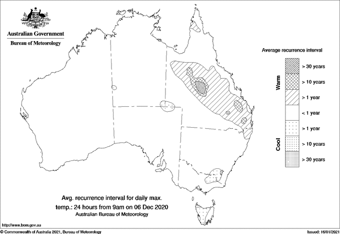 Australian daily maximum temperature average recurrence interval maps
