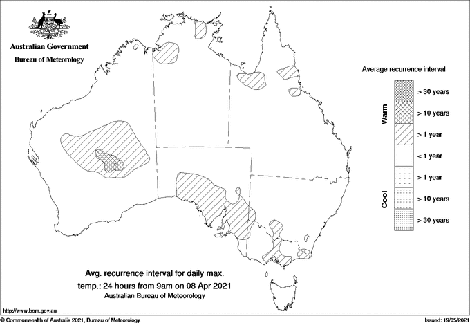 Australian daily maximum temperature average recurrence interval maps