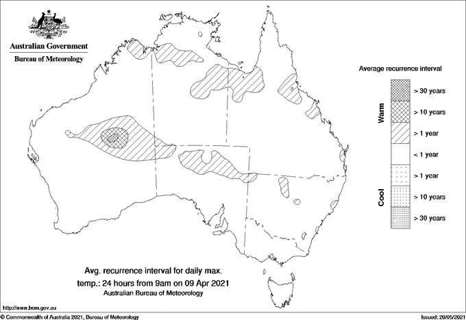 Australian daily maximum temperature average recurrence interval maps