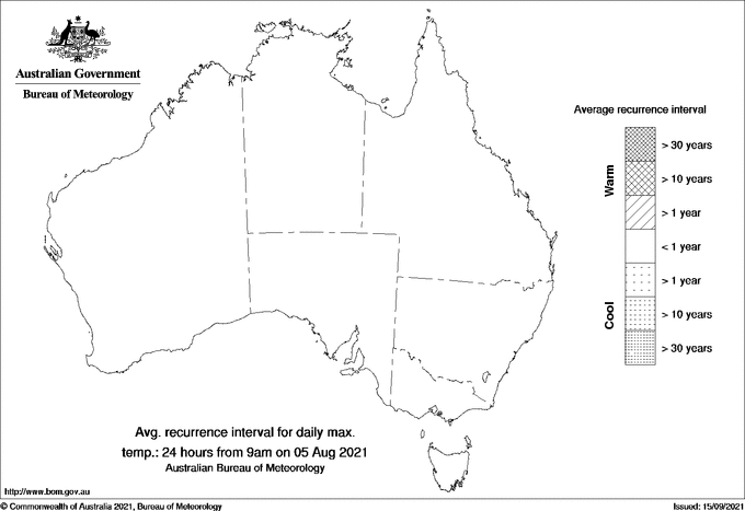Australian daily maximum temperature average recurrence interval maps