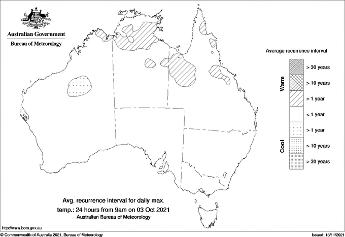 Australian daily maximum temperature average recurrence interval maps