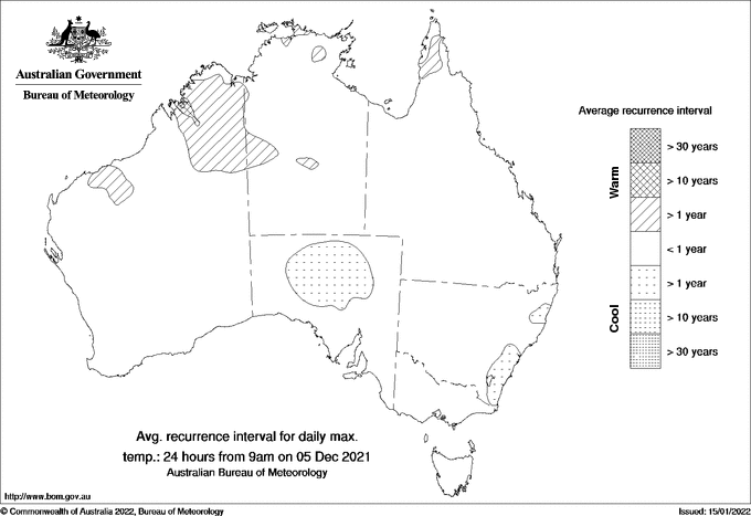 Australian daily maximum temperature average recurrence interval maps