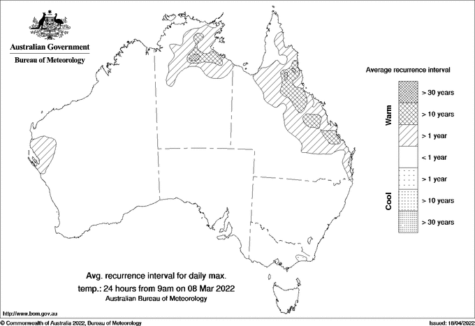 Australian daily maximum temperature average recurrence interval maps