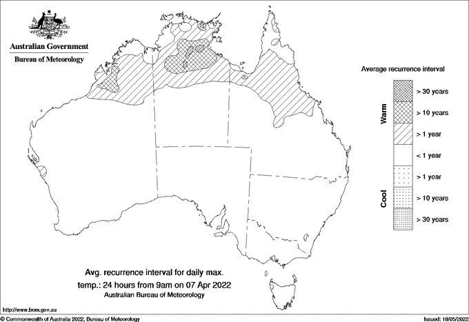 Australian daily maximum temperature average recurrence interval maps