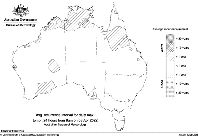 Australian daily maximum temperature average recurrence interval maps