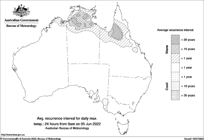Australian daily maximum temperature average recurrence interval maps