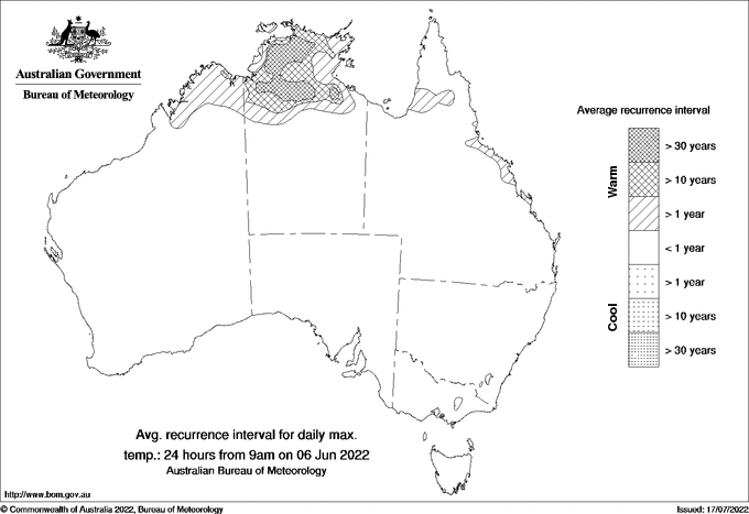 Australian daily maximum temperature average recurrence interval maps