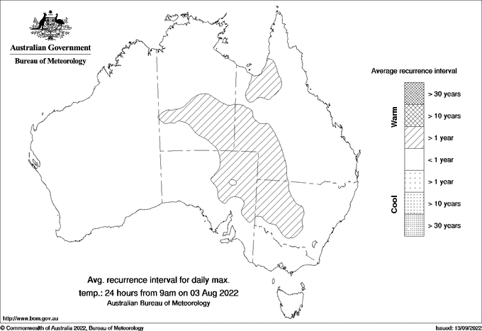 Australian daily maximum temperature average recurrence interval maps