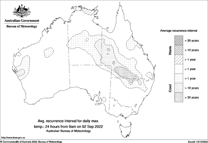Australian daily maximum temperature average recurrence interval maps
