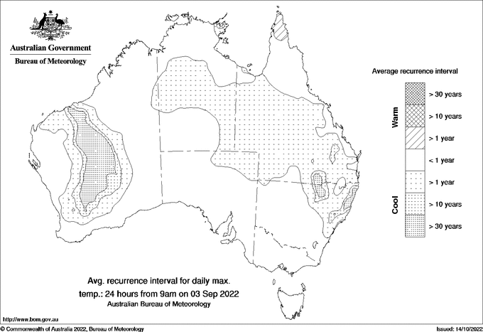Australian daily maximum temperature average recurrence interval maps