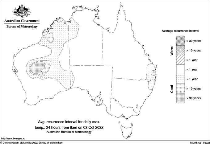 Australian daily maximum temperature average recurrence interval maps
