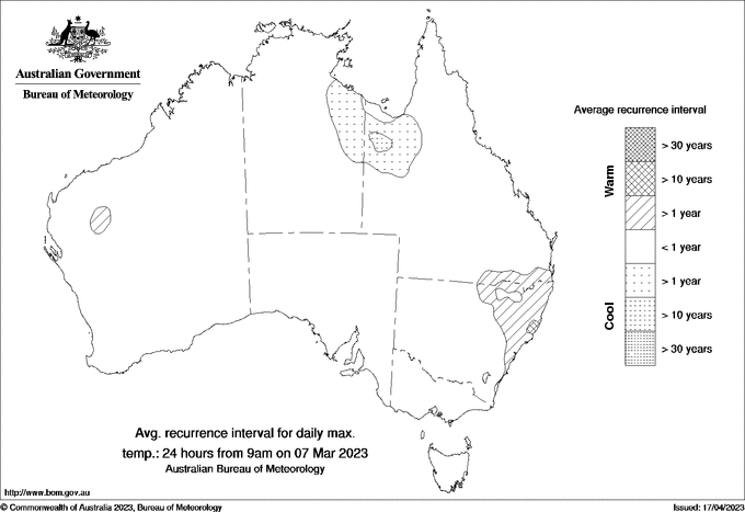 Australian daily maximum temperature average recurrence interval maps