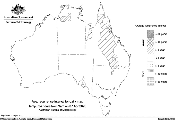 Australian daily maximum temperature average recurrence interval maps