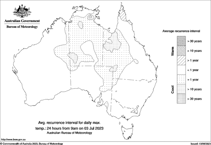 Australian daily maximum temperature average recurrence interval maps