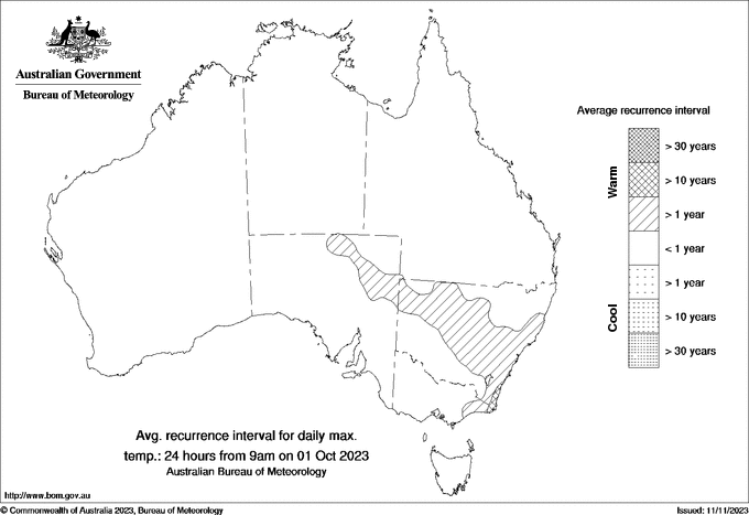 Australian daily maximum temperature average recurrence interval maps