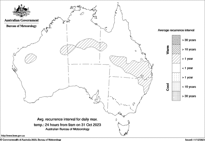 Australian daily maximum temperature average recurrence interval maps