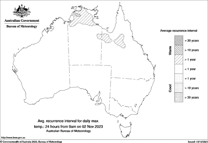 Australian daily maximum temperature average recurrence interval maps