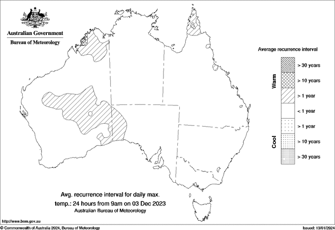 Australian daily maximum temperature average recurrence interval maps