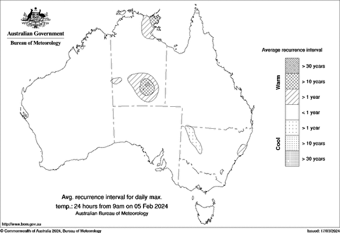 Australian daily maximum temperature average recurrence interval maps