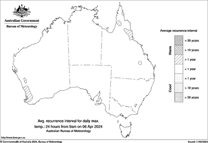 Australian daily maximum temperature average recurrence interval maps