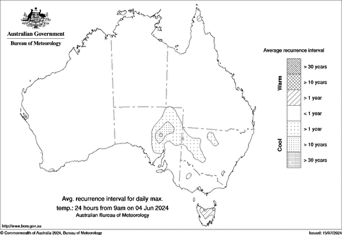 Australian daily maximum temperature average recurrence interval maps