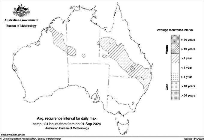 Australian daily maximum temperature average recurrence interval maps