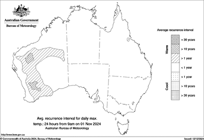 Australian daily maximum temperature average recurrence interval maps