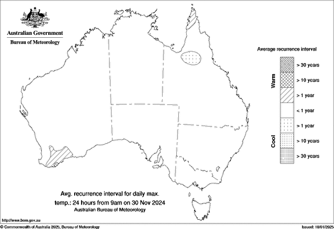 Australian daily maximum temperature average recurrence interval maps