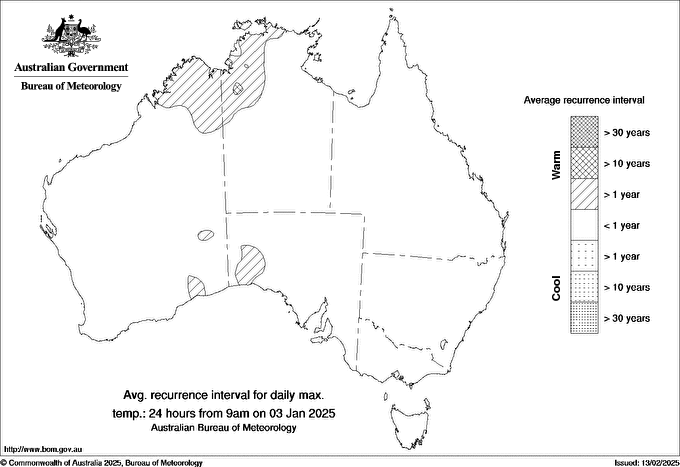 Australian daily maximum temperature average recurrence interval maps
