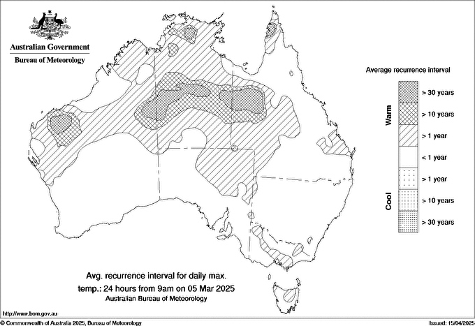 Australian daily maximum temperature average recurrence interval maps