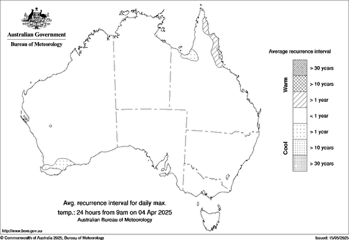 Australian daily maximum temperature average recurrence interval maps