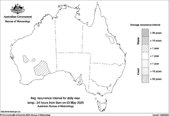 Australian daily maximum temperature average recurrence interval maps