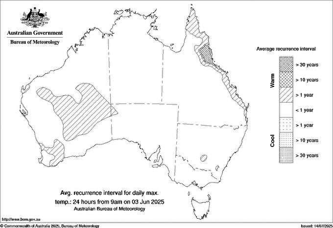 Australian daily maximum temperature average recurrence interval maps