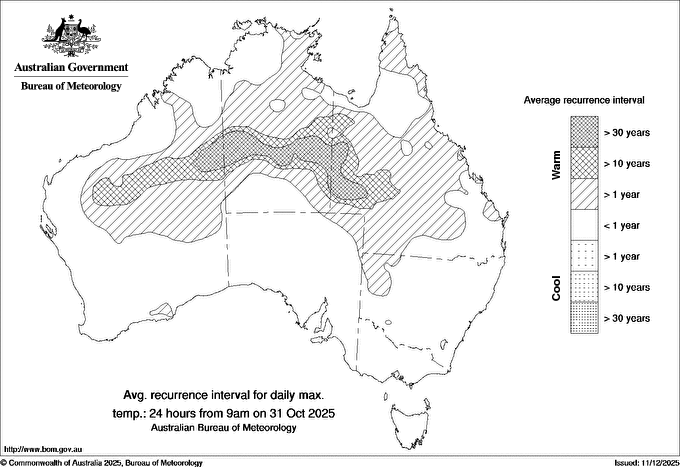 Australian daily maximum temperature average recurrence interval maps