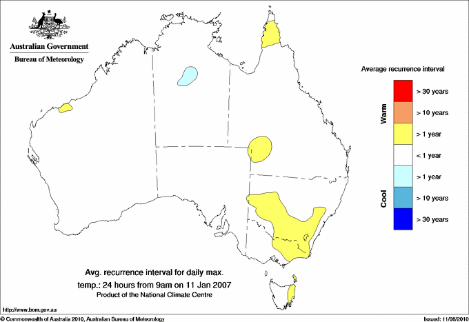 Australian daily maximum temperature average recurrence interval maps