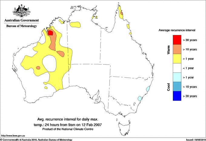 Australian daily maximum temperature average recurrence interval maps