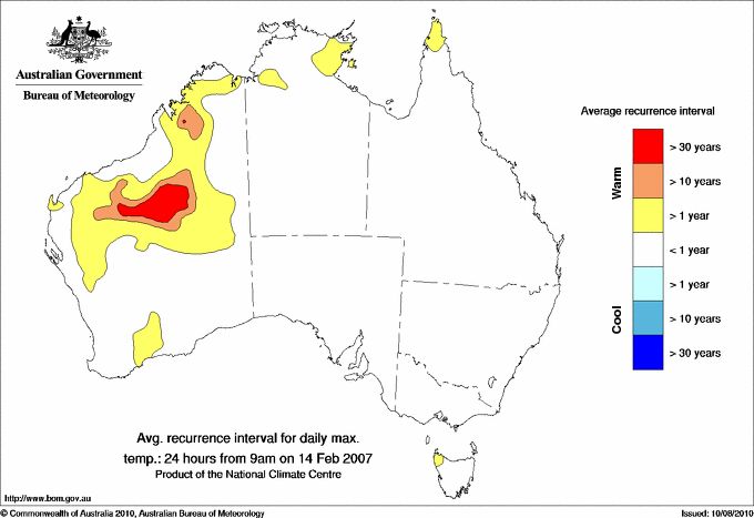 Australian daily maximum temperature average recurrence interval maps