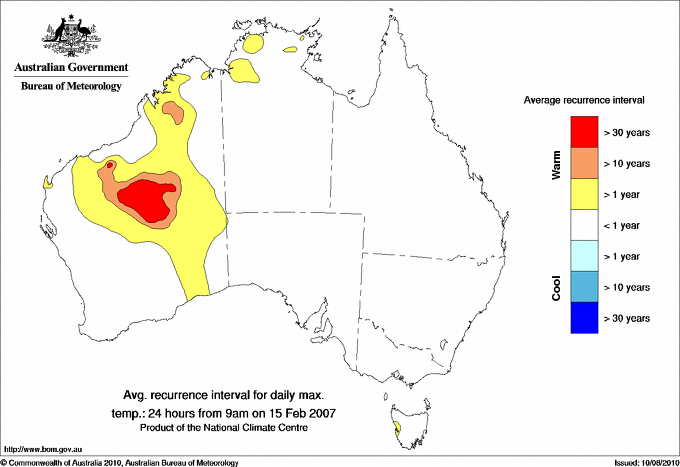 Australian daily maximum temperature average recurrence interval maps