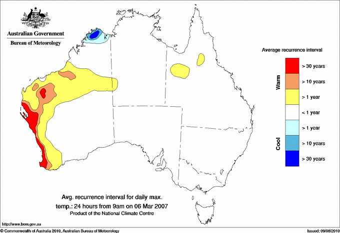 Australian daily maximum temperature average recurrence interval maps