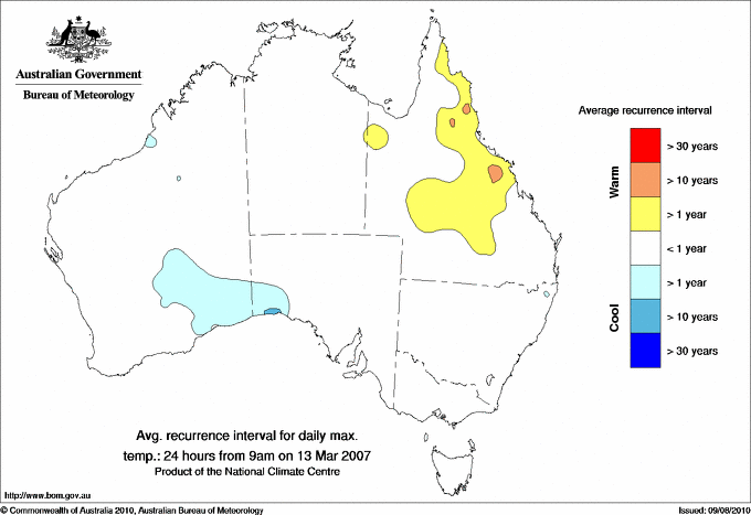 Australian daily maximum temperature average recurrence interval maps