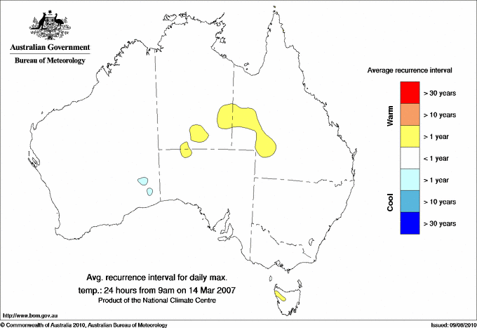 Australian daily maximum temperature average recurrence interval maps