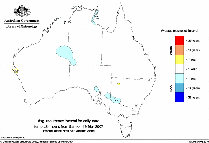 Australian daily maximum temperature average recurrence interval maps