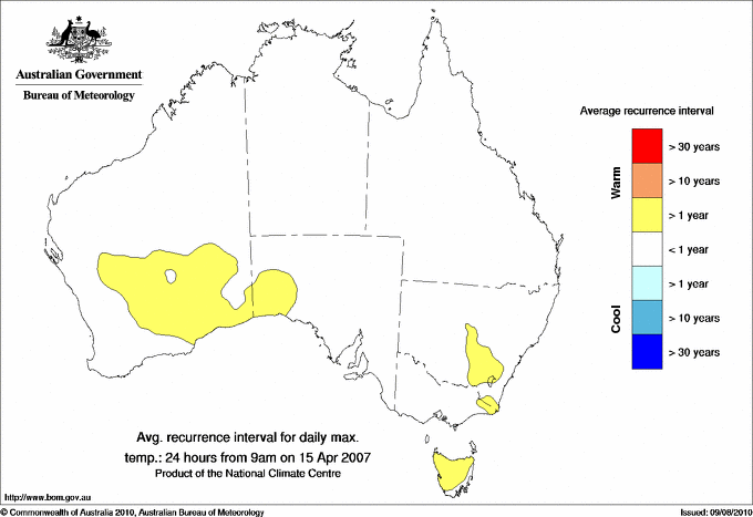 Australian daily maximum temperature average recurrence interval maps