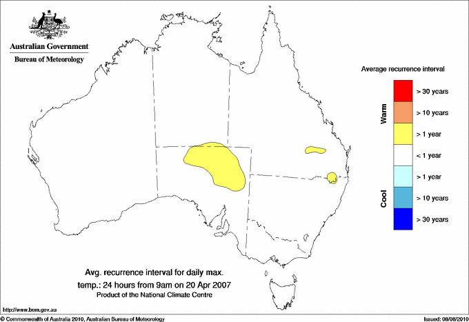 Australian daily maximum temperature average recurrence interval maps
